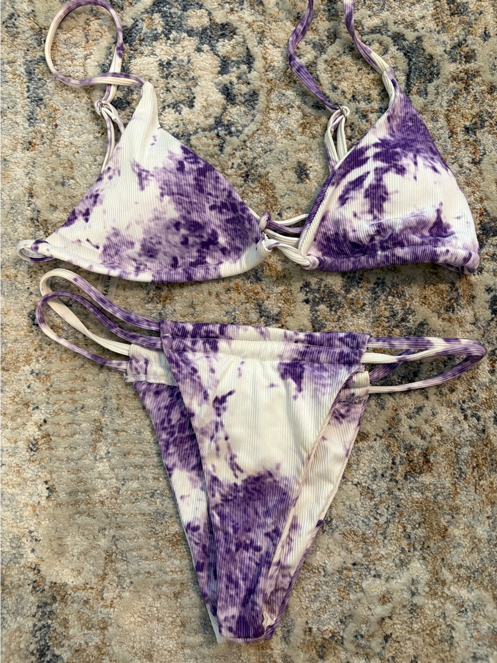 Purple Tie-Dye Ribbed Triangle Bikini Set